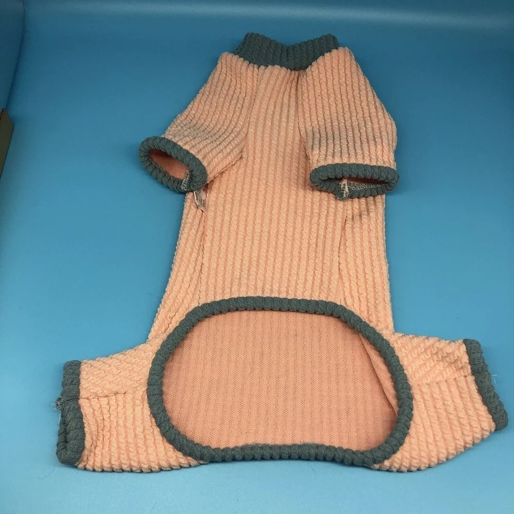 Pet Dog Cat Pajamas Jumpsuit One Piece SZ XL Peach & Gray